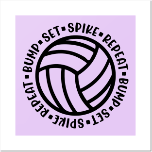 Bump Set Spike Repeat Volleyball Cute Funny Posters and Art